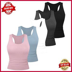 5 Pack Racerback Tank Tops, Spandex Yoga Crop Tops for Workout Gym